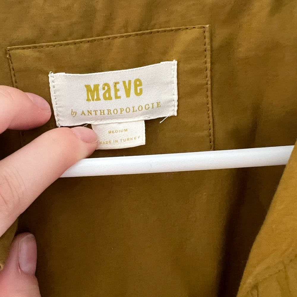 Maeve Button-Front Shirt Dress in Olive Mustard - Picture 3 of 3